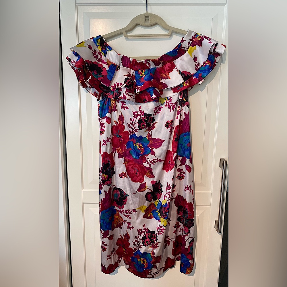 Tenax Floral Silk Midi Dress Off/On the shoulder Sz S